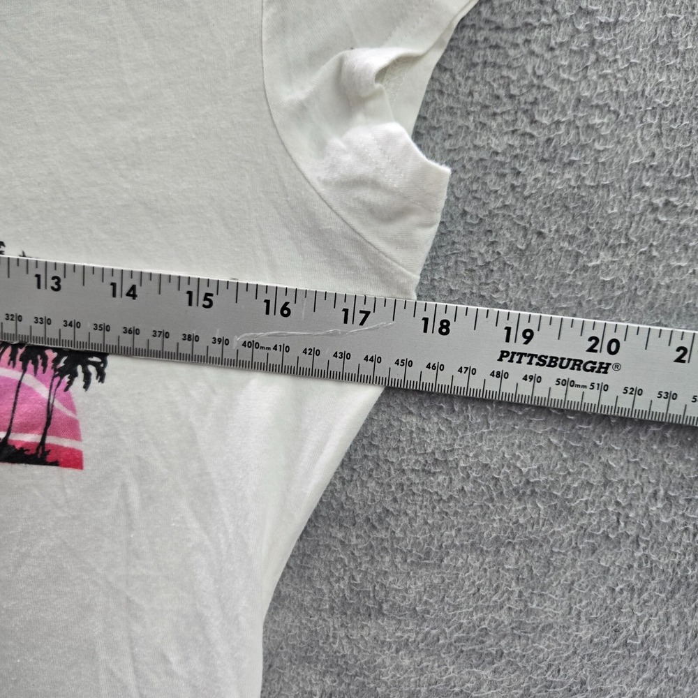 VINTAGE Bebe Women Top Large White Graphic Rhinestone‎ Hawaii Shirt - Picture 6 of 11